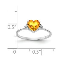 Čvrsti 14K bijeli zlatni srčani citrinski žuti studeni Gemstone Diamond Angažman prsten veličine 7