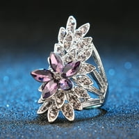 Sjajni šuplji cvijet kubični cirkonij umetnuti prsten za prste žene nakit poklon ljubičasta US 10