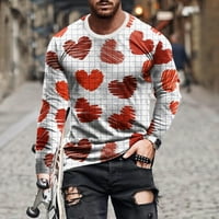 Stamzod Graphic majica Muška čišćenje casual okruglog vrata Dugi rukav pulover Valentinovo 3D srčani