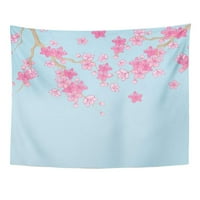 April Pink Beautiful Sakura Cherry cvjetovi crne crpke nacrtane na plavoj umjetničkoj umjetničkoj umjetnosti