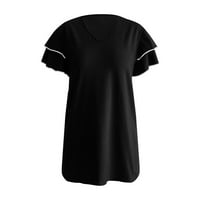 Entyinea ženski vrhovi uzročni rufff bluza s kratkim rukavima V izrez čvrste boje majice crne s