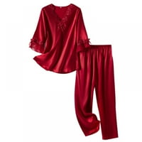Ženska Silk Satin Pajamas dugih rukava salon dvodijelna odjeća za spavanje prema dolje PJ set