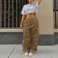 HXROOLRP Plus Veličina Ženske hlače Ženske plus veličine Veličine priređene ravne teretne hlače Ravne