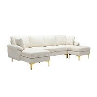 114 Akcintni dnevni boravak kauč, moderni kauč u obliku slova L sa zlatnim metalnim nogama, tapeciranim