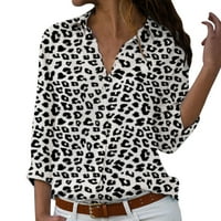 Proljetne bluze za žene Women Plus veličina labav ispis V-izrez za ispis bluza pulover majica