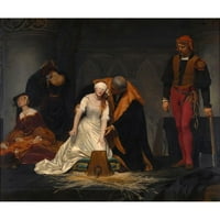 Delaroche, Paul crni moderni uokvireni muzej umjetnički print pod nazivom - Izvođenje Lady Jane Grey
