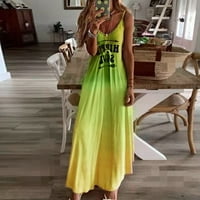 Duge haljine za ženske plažne špagete remen duge haljine gradijentni tiskani žuta haljina bez rukava