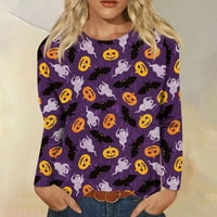 Bazyrey Halloween majice za žene modni casual okrugli vrat dugih rukava Halloween tiskana majica top