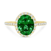 2.27ct ovalni rez zeleni simulirani smaragd 14K žuti zlatni godišnjički angažman prsten veličine 5