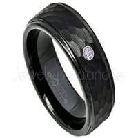 Carded Black Tungsten prsten - 0,07ct Solitaire Amethyst prsten - Personalizirani vjenčani prsten za