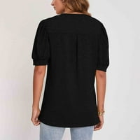Ženski vrhovi V-izrez za ženske bluze casual košulje u boji kratki rukav ljetni crni s