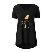 Odjeća za uklanjanje žena odobrenje Duboko V izrez Spande Bluze za dame kratki rukav CAT Suncokret cvjetni