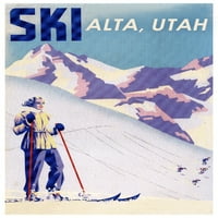 FL OZ Keramička krigla, Alta, Utah, ski, skijanje, vintage putni plakat, perilica suđa i mikrovalna