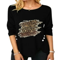 Majica Bomotoo za žene Leopard Print Majica Dugi rukav Tee Neregularni rub Pulover Jesenski vrhovi Crni