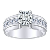 Carat Round & Princess Cut White Prirodni dijamantni zaručni prsten u 14K čvrstim bijelim zlatnim prstenom