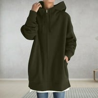Fjofpr Womens Plus veličine Zip up jakna jesen i zimski dugi rukav dugi rukav, dugi kaput sa dugim rukavima