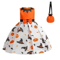 Lilgiuy Toddler Djevojke Halloween Kostim Fancy Beaveless Bunkkin Spider Magic Hat Ispisan PLEAT SOM haljina Candy Bags set za ceremoniju ceremonije performanse scena