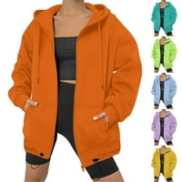 Prevelika zip up lagana jakna Ženska puna boja modna odjeća labava dukserica za kapuljaču Trendi dugih