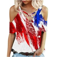 Američka zastava Hladna košulja žena 4. srpnja Majica Star Striped Striped kratkih rukava Criss Cross