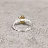 Prirodni citrinski prsten, grubi citrinski gemstonski prsten, novembarski kamen, žičana traka, srebrna,