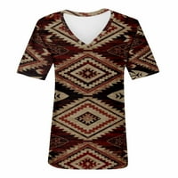 MLQIDK Trendy Aztec majica Ženska ljetna kratkih rukava Tunic Tops V izrez Zapadne etničke grafičke