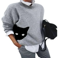 Grianlook ženski džemper s dugim rukavima CAT Print casual pulover Jumper vrhovi zimske labave u obliku