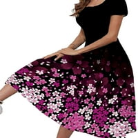 Enjiwell ženski ljetni kratki rukav okrugli vrat cvjetni print midi haljina