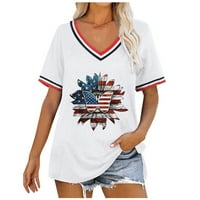 Košulje od suncokreta američke zastave za ženske labave V izrez T majice Slatki suncokret Bluuses 4.
