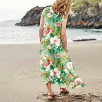 Ležerne haljine za žene modni ljetni casual udobnog cvijeta pamuk bez rukava s džepom plaže haljina