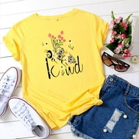 Ženska casual grafička cvjetna tiskana tiskana majica za majicu kratki rukav Tee Tops Yellow XL