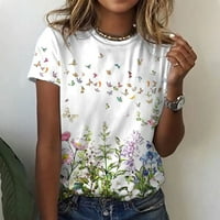 Fjofpr Ženski vrhovi ženske ljetne cvjetne tiskane majice Ljetni casual okrugli vrat kratkih rukava