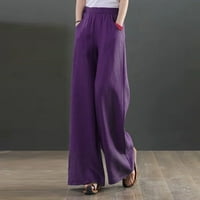 Borniu pantalone široke pantalone za noge za žene, casual labave hlače visoke struk pune boje pamučne