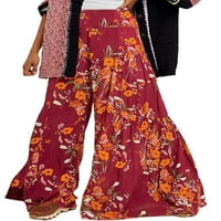 GENUISKIDS Ženske hlače za omotače Bohemijske hlače Bohemijske hlače široke noge visoki struk Boho cvjetni