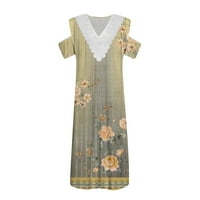 Ljetne haljine za žene casual vintage cvjetni tisak od ramena s kratkim rukavima V izrez midi haljina