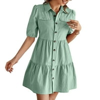 Ležerna haljina ovratnika Dress Duljina za laktove zelene ženske haljine XL