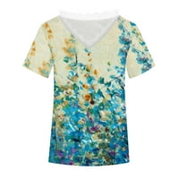 Ganfancp modna ženska povremena V-izrez bluza za ispis majica kratkih rukava ljetne čipke, veličina