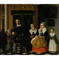 Esaias Boursse Crni moderni uokvireni muzej umjetničko otisak pod nazivom - Portret porodice u unutrašnjosti