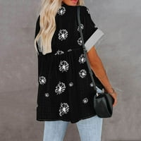 Ženske bluze žene Ženska moda V izrez Labavi kratki rukav Top nepravilnoj ručici za tisku Black XXL