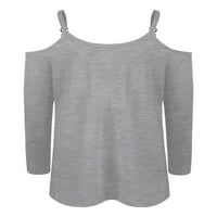 Calzi Ladies V izrez Vruća za bluza od tunike Lose Plain majica s dugim rukavima Majica pulover sive