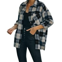 Ženska majica s majicom Ženska flanela plairana lagana majica tanka jakna majica Raglan dugi rukav dolje niz košulje džepovi kaputi za preveliki na kaputima Black XL