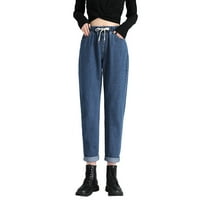 Ženske hlače Čvrsto boje visoki struk ravno noge Harlan Jeans Elastic Duoping Traperice Retro obrezana