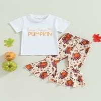 Thaisu Thaider Baby Girl Odeća set kratkih rukava Majica Pumpkin Print Flare Hlače odijelo
