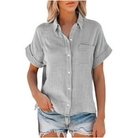 Floleo ženski vrhovi za čišćenje ljetna majica modna gumba ženka V-izrez labava bluza