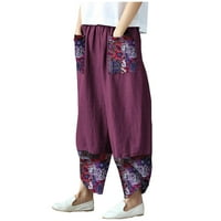 Iopqo ženske casual hlače posteljine za žene za žene Ležerne prilike pamučne posteljine Ispiši patchwork