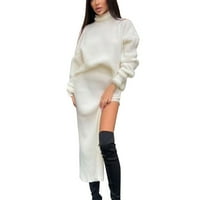 IOPQO bijela haljina žena jesen i zimski ovratnik labav pulover TOP + OTVORENO duga suknja Top + suknja