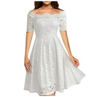 Ženske oblače Čvrsti kvadratni izrez A-line midi haljina, ležerna ljetna haljina kratkih rukava bijela