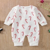 Baby Girl Božićni kombinezon, print okrugli vrat dugih rukava Zip-up Rompers za mališane