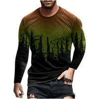 Zodggu T majice za muškarce 3D digitalni kontrastni pejzažni print modni trendi muški bluze s dugim rukavima pokloni za muškarce labave casual crew vrat muško slobodno vrijeme smeđe xxxxxl