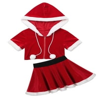 Alvivi Kids Girls Božićni Santa Claus Kostim Xmas Outfit Fancy prerušiti se vrhovi sa suknjom Set Red