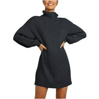 Obrezane dukseve za žene modne žene čvrsti dugi rukav džemper haljina turtleneck džemper s pulover haljina